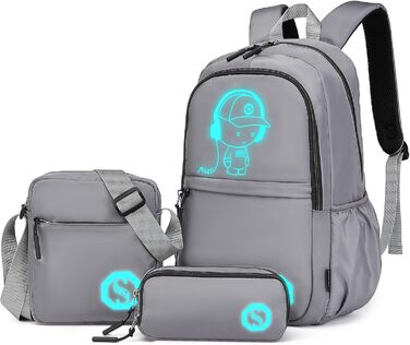 KONO Набір шкільних рюкзаків 3-в-1: рюкзак, сумка через плече, пенал. Для ноутбука 15.6