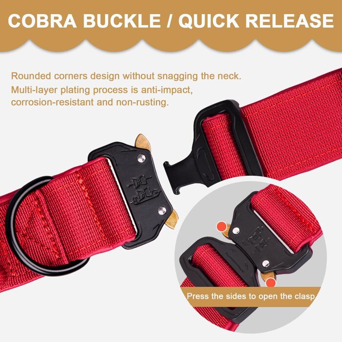 Тактичне нашийник для собак з ручкою, великий, зелений. Міцний, регульований, з металевою застібкою. Нашийник з нейлону з неопреновою підкладкою. XL, червоний