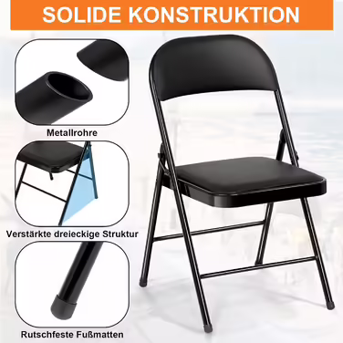 BULAGE Folding Chair 6-Piece Set, Foldable Garden Chair, Waterproof Camping Chair up to 158 KG, Metal Folding Chair, Folding Chairs for Guests, Kitchen, Camping, Black 6-Piece Set Black