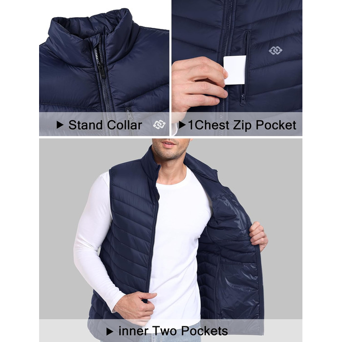 Чоловіча жилетка MoFiz: легка степна жилетка з коміром-стійкою, тепла, з підкладкою, гібридна, для активного відпочинку, роботи, гольфу, хайкінгу, темно-синього кольору