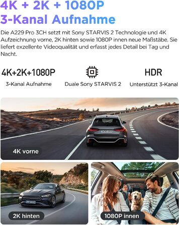 Автомобільний відеореєстратор VIOFO A229 Pro 3CH (4K+2K+1080P), Dual STARVIS 2, GPS, 5GHz WLAN, 3-канальний