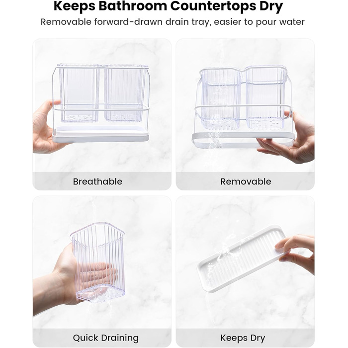 KONE Toothbrush Holder, Wall Mount, Bathroom, Hanging Electric Toothbrush Holder with 2 Removable Compartments, Drainage, Dry and Wet Separation for Bathroom, Kitchen, Family (white)