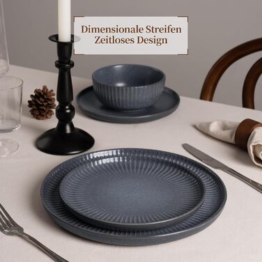 Набір посуду Starlight, 18 предметів: тарілки для 6 осіб, рельєфний, мікрохвильова та посудомийна безпека, анти-подряпини, реактивна глазур, матовий бежево-білий (матовий чорно-сірий)