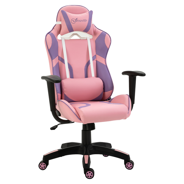 Vinsetto Gaming Chair Ergonomic Office Chair, Swivel Chair, Adjustable Massage Lumbar Cushion, Height Adjustable, Pink & Violet, 69x56x125.5cm | Aosom