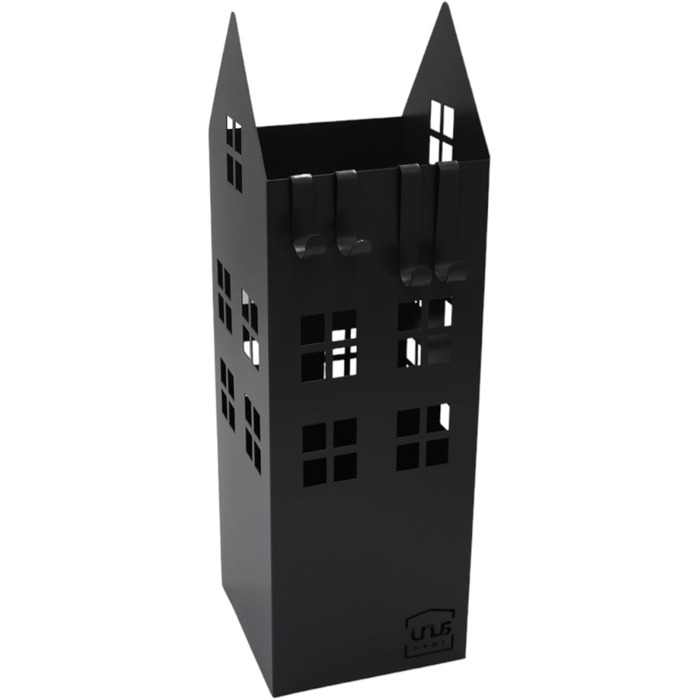 Підставка для парасольки UNUS з піддоном для води, 4 гачки, 16x16x49 см (Чорний, для дому)