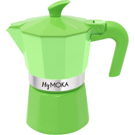Steelmoka, Patented Moka Espresso Machine for stovetops including induction, 2-cup capacity, silver color, stainless steel coffee maker, dimensions 12 x 9 x 15.5 cm (3 cups, Mojito)