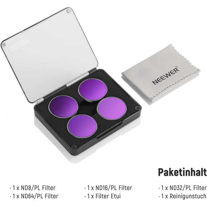 Набір фільтрів ND NEEWER для DJI Osmo Action 4/5 PRO: ND8, ND16, ND32, CPL (4 шт.)