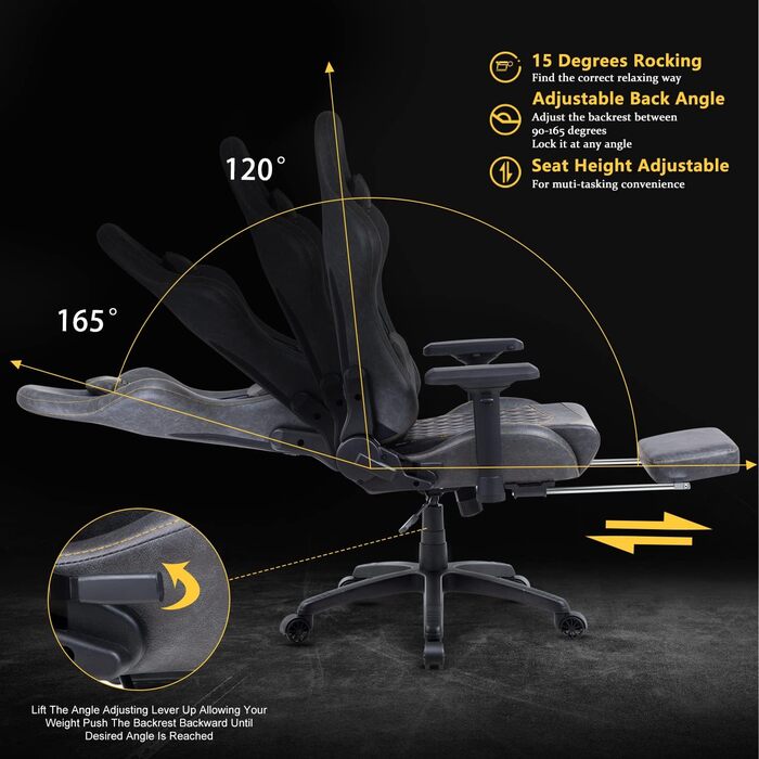 Dowinx Gaming Chair Ergonomic with Massage Office Chair for Computer PU Leather with Retractable Footrest, 4D Armrests Brown