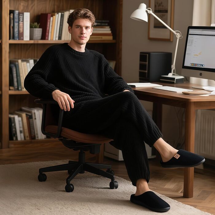 Тапочки чоловічі WateLves з корду та піною Memory Foam, антиковзкі, теплі, зручні, смугасті, чорні, 42/43 EU