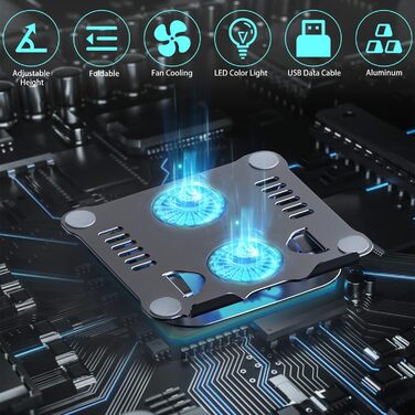 Підставка для ноутбука з регулюванням висоти та RGB вентилятором, складана з алюмінієвого сплаву, для MacBook, Laptop 10-17' (сіра)
