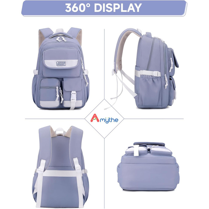 Рюкзак для підлітка, шкільний рюкзак для дівчинки з багатьма відділеннями, рюкзак для учнів 3-5 класів, середньої та старшої школи, нейлоновий рюкзак для подорожей та відпочинку, блакитний