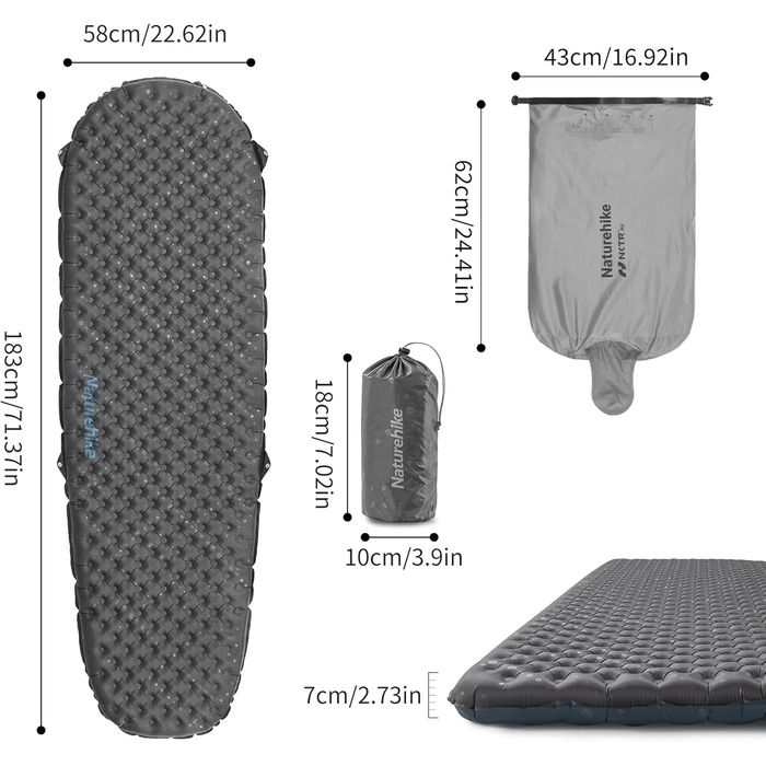 Каремат туристичний Naturehike Thermal 3.5R, самонадувний, 4 сезони (-6°C), з надувною сумкою, для кемпінгу, військовий камуфляж, прямокутний, XL