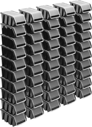 Stackable Boxes Set – 50 x Stackable Boxes with Lid 155x100x70 mm – Transparent Storage Boxes, Black