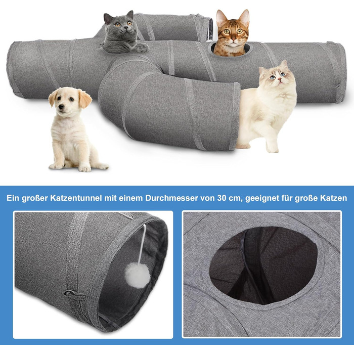 Cat Tunnel Toy, Collapsible Cat Tunnel for Indoor Cats, Interactive Peek-a-Boo Hole, Pet Tunnel with Cat Wand Toy (Cactus Shape, L-120CM, Dia-30CM)