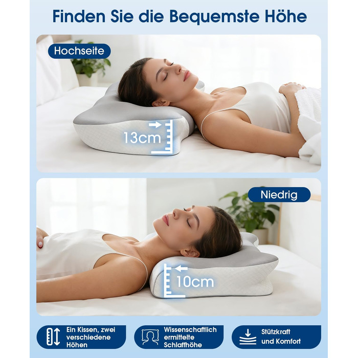 Подушка ортопедична BOYUNSHI з піни Memory Foam для сну на боці, спині та животі. 2 знімні охолоджуючі чохли, 2 висоти.
