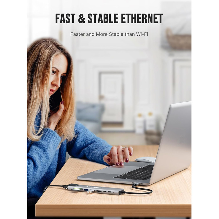 Lemorele Док-станція 12-в-1 з USB-C: 10Gbps, Dual 4K HDMI, VGA, USB 3.1/2.0, 100W PD, SD/TF, Audio - для Windows, MacBook, Dell