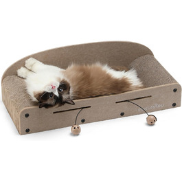 Cat Scratch Board, 66CM Durable Scratch Cardboard and Felt, Large Lounger, 2 Reversible Cat Scratch Pads for Cats, Recyclable Cardboard Cat Bed with Bell Ball Toy, Caramel Color (Large Format Beige)