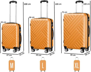 Набір валіз Zelsius 3 шт. чорного кольору | ABS, з кодовим замком, подвійними колесами та внутрішнім роздільником | Ручна валіза, набір валіз, trolley, велика валіза, Luggage Set (Оранжевий)