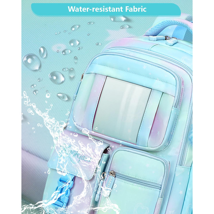 Рюкзак для дівчинки Tanou - шкільний ранець для 1-4 класів, дихаючий, водовідштовхуючий, нейлон, блакитний