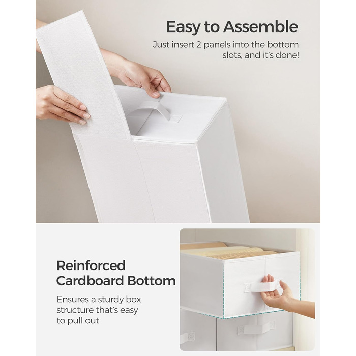 SONGMICS Set of 4 Drawer Organizers, 6 Compartments, Closet Organizer, Foldable, Clothes Organizer, 41.5 x 30.8 x 17.8 cm, for Pants, Clothing, URUS009G04 (Classic White)