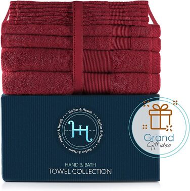 Набір рушників для ванної Hearth & Harbor, 100% бавовна, 10 шт, червоні, м'які та дуже вбираючі, розкішні банні рушники, 2 банних, 2 для рук, 6 серветок