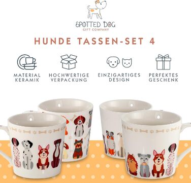 SPOTTED DOG GIFT COMPANY Coffee Mug with Dog Motif, Ceramic Mug Set, Cute Coffee Mugs, Dog Kitchen Accessories, Gifts for Dog Lovers, Dog Mom, 4 x 380ml