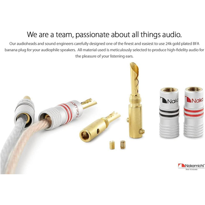 Позолочені бананові конектори Nakamichi 24K для акустичних кабелів 12-18 AWG, 4мм, для підсилювача, Hi-Fi ресивера та домашнього кінотеатру, 10 шт (5 пар)