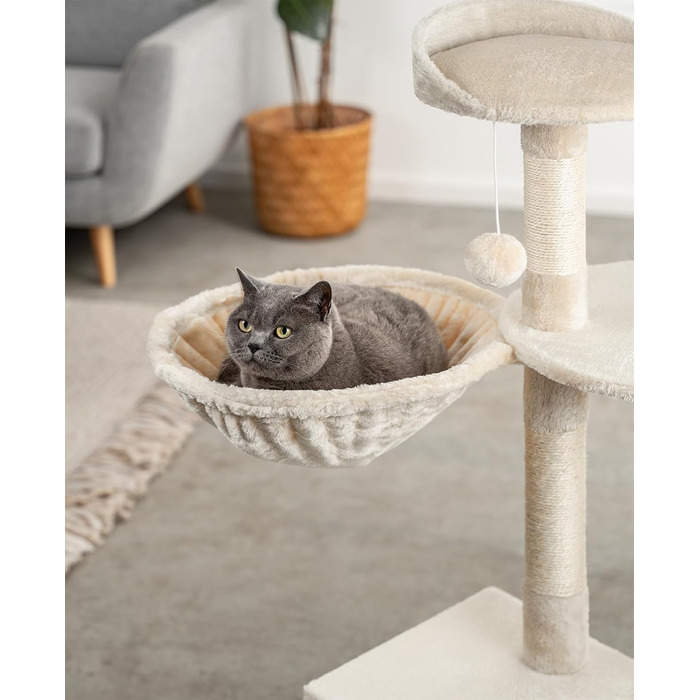 М'яка лежанка-гніздо для кота з плюшу, Ø 40 см, 25 см глибина, для котячого будиночку, з різьбленням M8, сталевий каркас, підходить для котів будь-якого розміру, бежевий колір