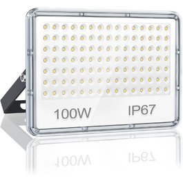 LED Floodlight Outdoor 100W, Floodlight Outdoor 10000LM, Waterproof Outdoor Spotlight IP67, 6500K Cold White Super Bright LED Spotlight for Warehouse, Garden, Garage, Yard, Factory, Parking Lot