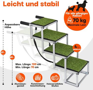 Сходинки для собак у машину, дім, на вулицю, складні - з штучним газоном, до 70 кг, 67 см