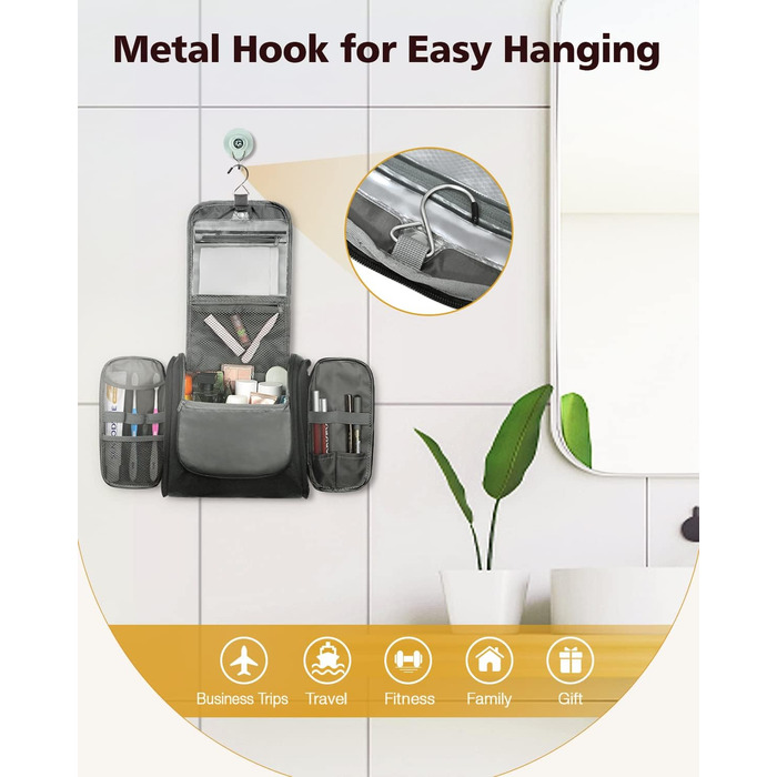 Чоловіча та жіноча косметичка для подорожей, водонепроникна сумка-органайзер для косметики з гачком, чорна