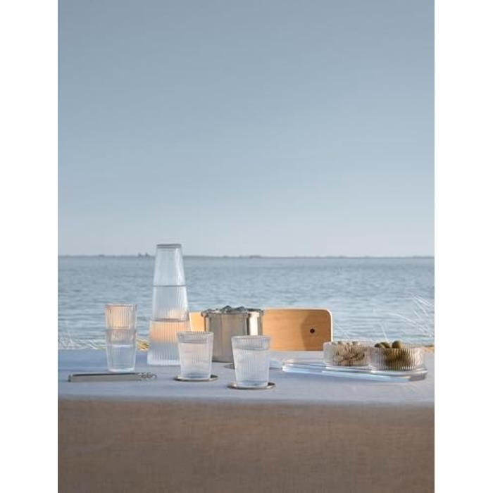 Stelton Pilastro Drinking Glasses - Ribbed Water Glasses Set - Dishwasher Safe, Stackable, for Hot & Cold Drinks - 240ml - Set of 6