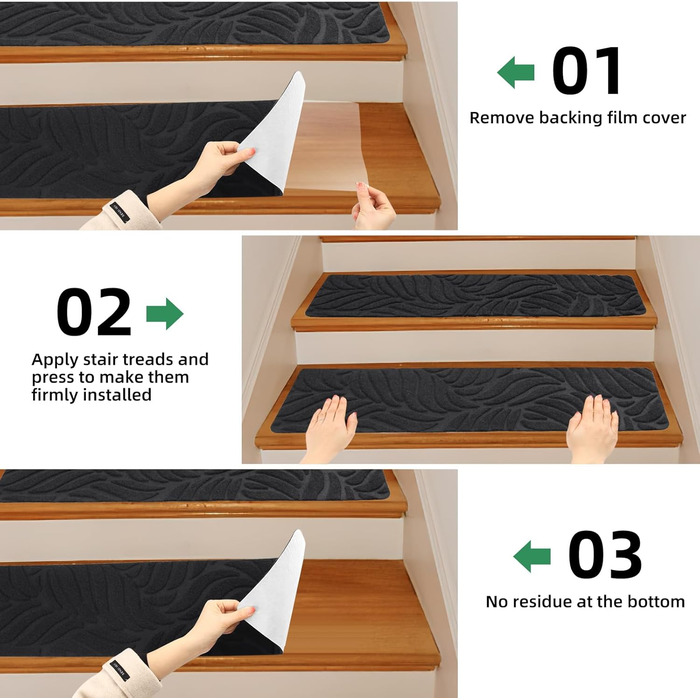 Килимки на сходи YISUN 15 шт., самоклеючі, антиковзні, 20x65 см (Сірий). Для дітей, літніх людей та собак. Для внутрішнього та зовнішнього використання.
