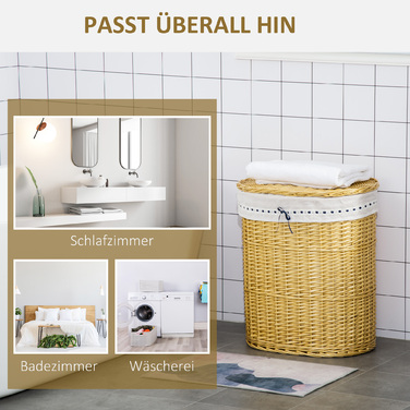 Кошик для білизни HOMCOM з кришкою з лози, 100 л, 51x38x57 см, натуральний колір. Коробка для білизни для спальні та ванної кімнати.