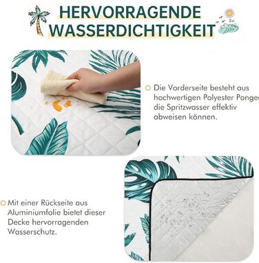 Плед для пікніка HAUSPROFI 200x300 см, водонепроникний, ізольований, зелений з квітковим малюнком. Для пляжу, кемпінгу, з ручкою та кілочками