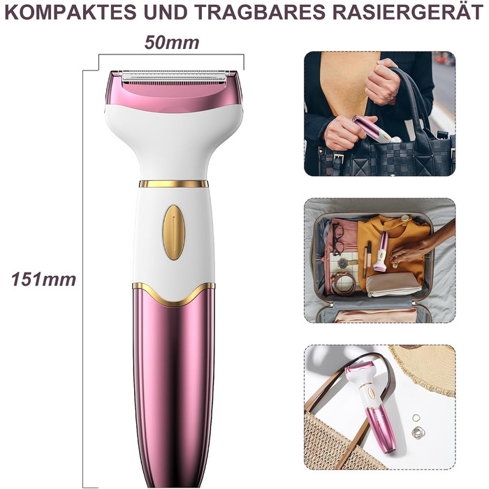 Електричний жіночий тример 4-в-1 з цифровим дисплеєм – для обличчя, ніг, під пахвами та інтимної зони, водонепроникний IPX7, USB-зарядка, рожевий