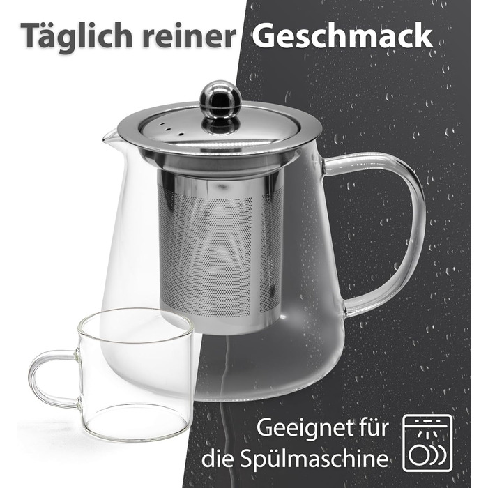 Скляний чайник T24 з ситечком, 1250 мл, з нержавіючої сталі, термостійкий, з захистом від перегріву, для заварювання листового чаю