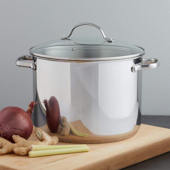 Суповий каструля Amazon Basics з нержавіючої сталі з кришкою, 7,6 л, сріблястий