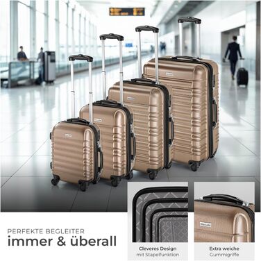 Набір валіз Tectake® 4 шт. з TSA замком, жорсткий корпус, набір валіз-роликів, ABS, 4 колеса, поворот на 360°, телескопічна ручка - зелений (шампань)