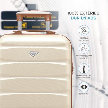 Чотирьохколісний валіза Flight Knight ABS з жорстким корпусом, ручна поклажа, розмір для авіакомпаній (British Airways, EasyJet), 56x45x25 см (55x35x25 см TSA), кремовий/бежевий колір