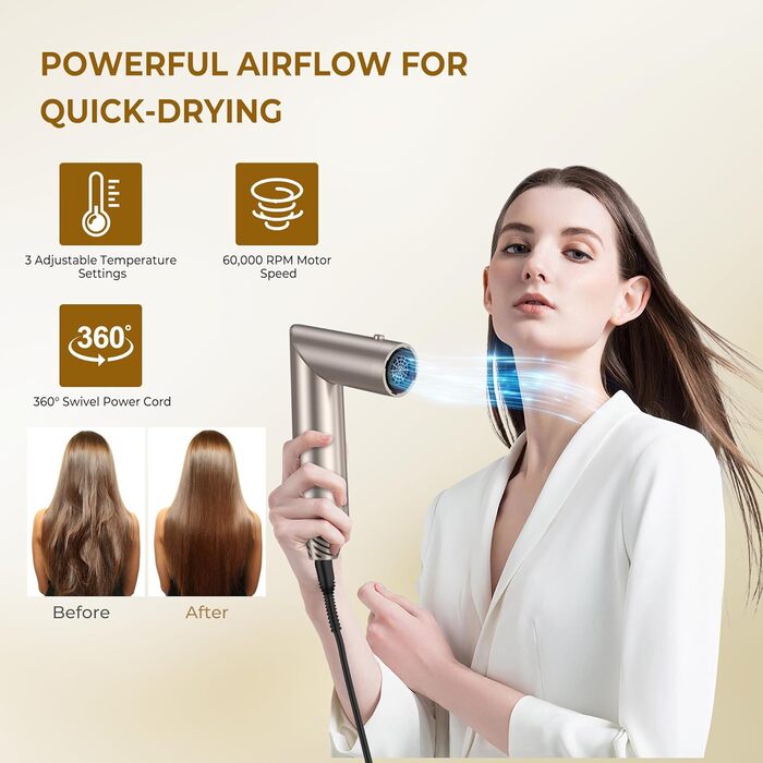 Фен-щітка Air Styler 5 в 1: мультистайлер для волосся, 1000W, чорний (6 в 1: платиново-золотий)