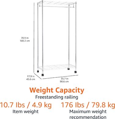 Amazon Basics Clothes Rack with Upper and Lower Shelves, 91 x 45.6 x 180.2 cm (Chrome, Single)