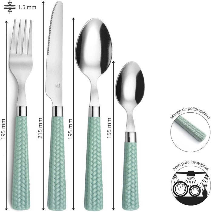 Набір столових приладів Amefa PAILLE для 6 осіб (24 шт.) | Нержавіюча сталь 18/0 | Зелений колір | Можна мити в посудомийній машині