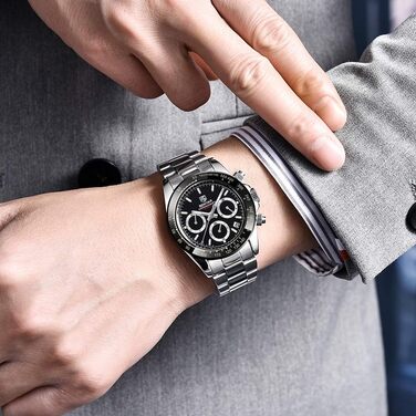 Чоловічий годинник BENYAR: Хронограф, кварцовий механізм, водонепроникний, з нержавіючої сталі, чорний. Стильний аксесуар для бізнесу, спорту та відпочинку.