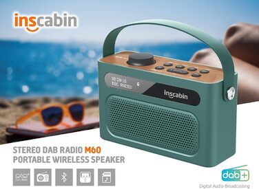 Inscabin M60: Портативне DAB/DAB+ FM-радіо з Bluetooth та стерео, зелений