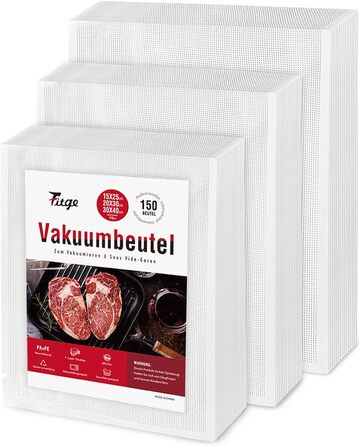 Fitge Vacuum Bags 170µm 15x25cm + 20x30cm + 30x40cm 150 Bags for all vacuum sealers Vacuum bags for food BPA-free, strong & tear-resistant Pro vacuum film Sous Vide freezer bags