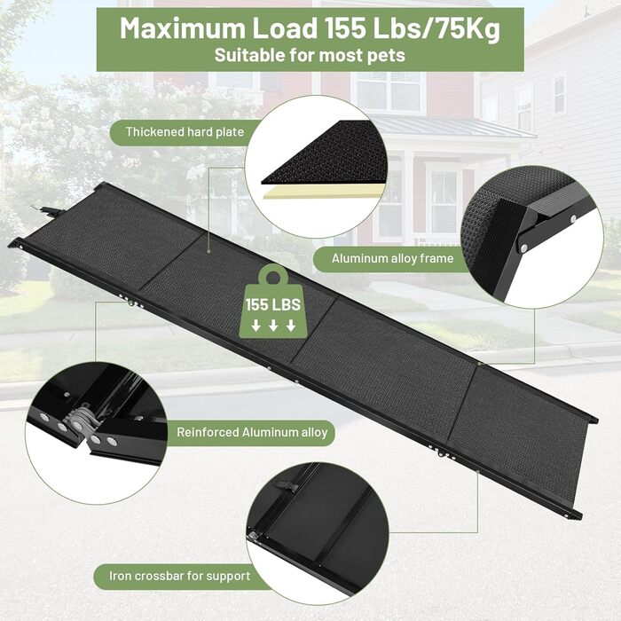IKIMI Voistino - широка та довга рампочка для собак та котів (180x50 см), портативна, складна, для авто, вантажівок, SUV