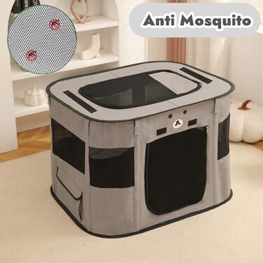 Portable Dog House & Pet Pen - 90x70x60cm Foldable Playpen for Dogs, Cats & Puppies - Enclosed Pet Tent (Gray)