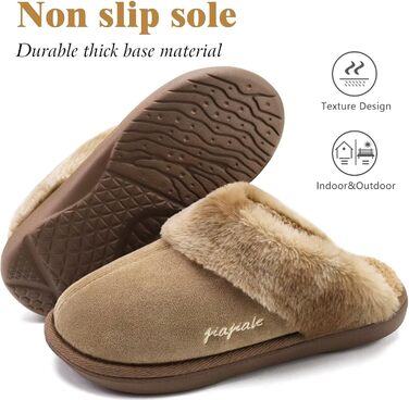 Жіночі домашні тапочки Jiajiale: зручні, пухнасті сліпони для зими з м'якою устілкою та зносостійкою гумовою підошвою (39 EU, Коричневий)