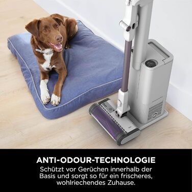 Пылесос Shark Clean & Empty: аккумуляторный, с базой самоочистки, до 40 мин работы, беспроводной, для шерсти животных, ковров и твердых полов, с LED-подсветкой, тихий, белый/синий, BU3521EU